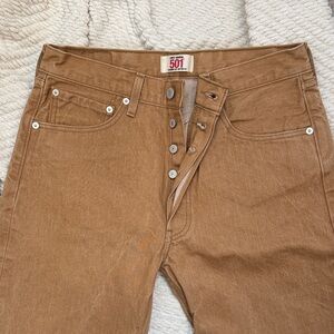 Levi's 501 Straight Leg Button Fly Tan Jeans 33W 34L